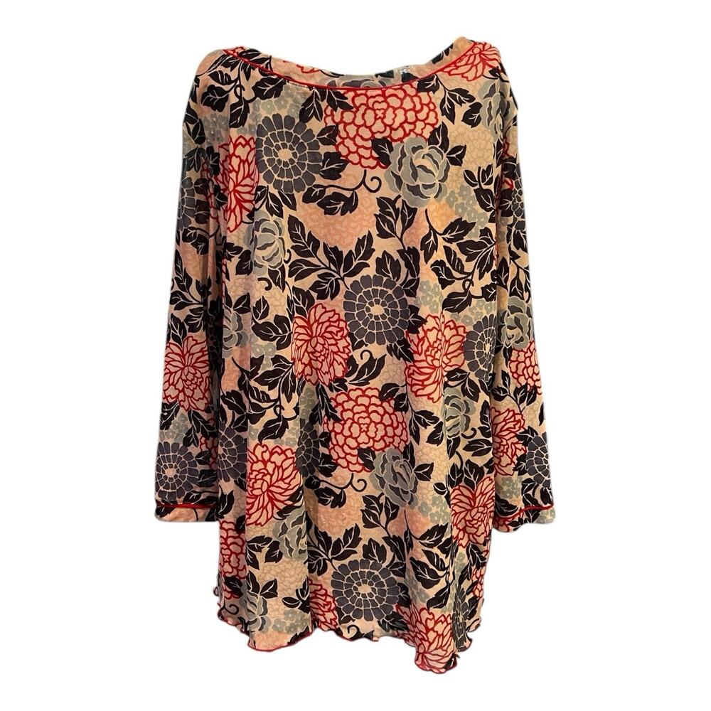 Coldwater Creek Tiny Spark Floral Mesh Ruffled Hem Blouse Sz XL